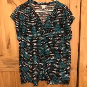 Open Knit Button Down Blue and Black Shirt Size XL